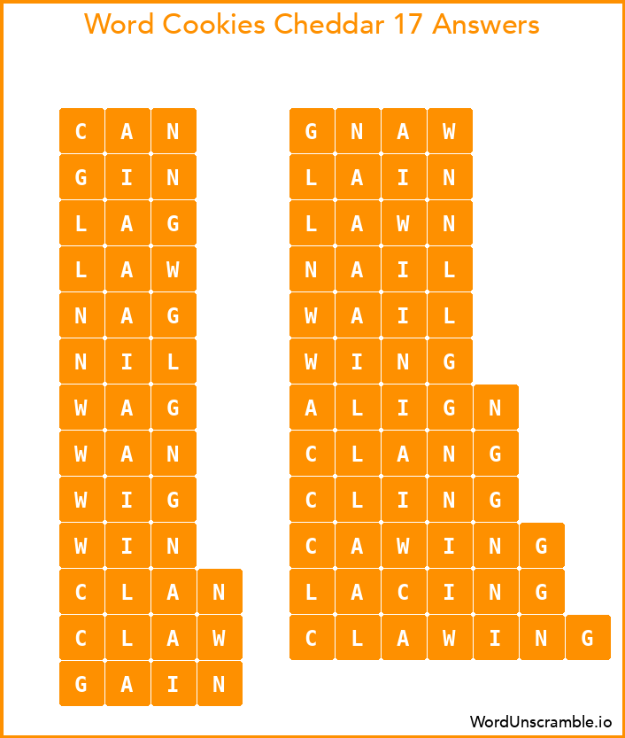 Word Cookies Cheddar 17 Answers
