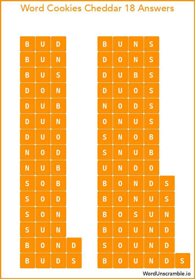 Word Cookies Cheddar 18 Answers