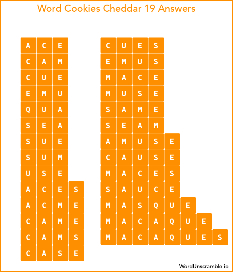 Word Cookies Cheddar 19 Answers