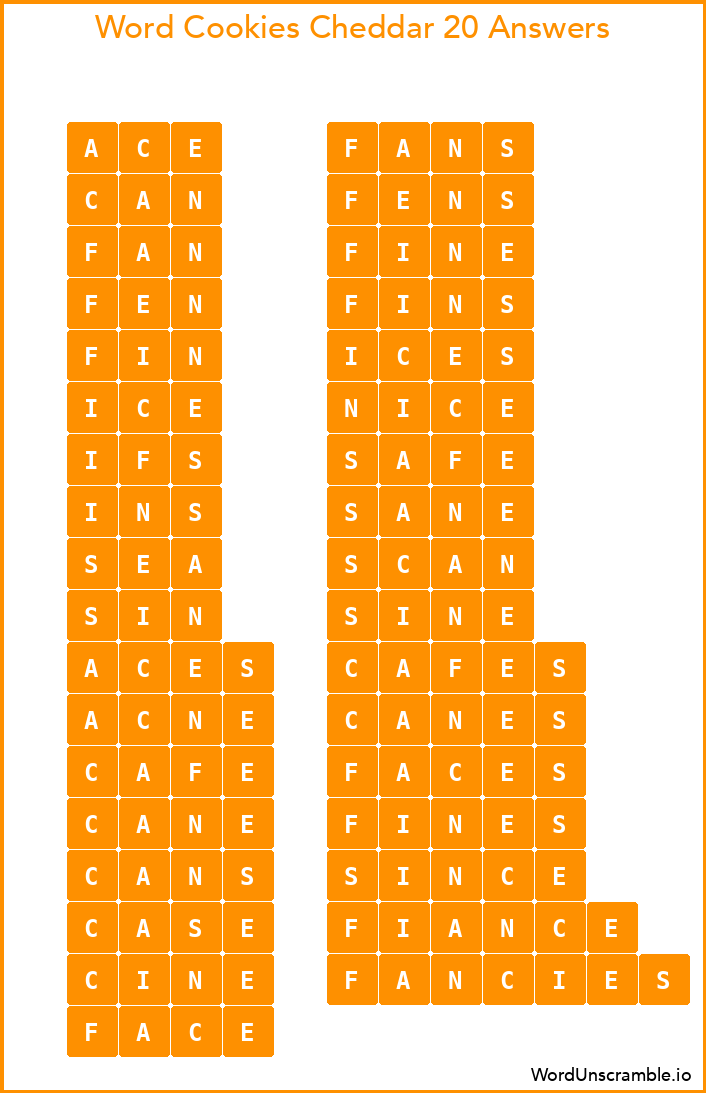 Word Cookies Cheddar 20 Answers