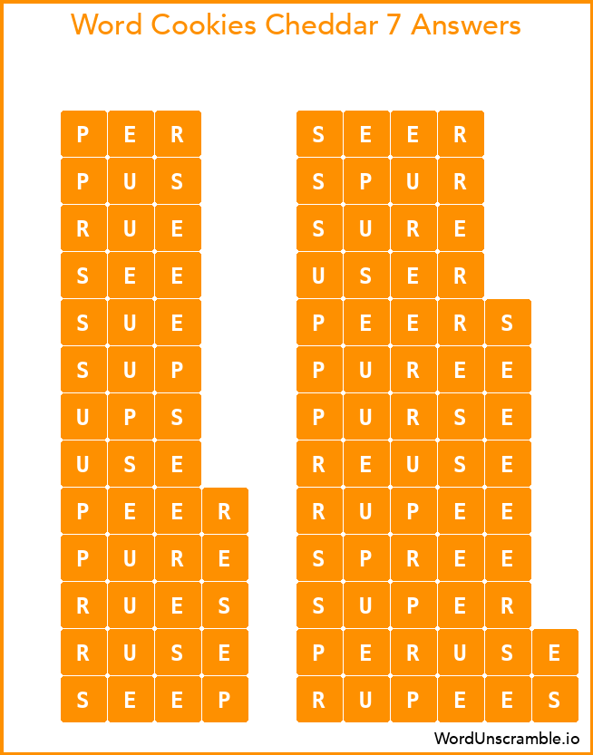 Word Cookies Cheddar 7 Answers
