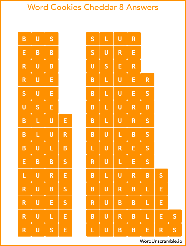 Word Cookies Cheddar 8 Answers