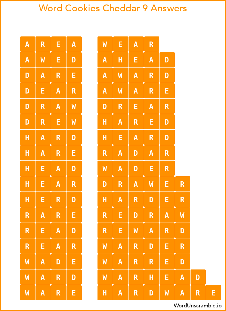Word Cookies Cheddar 9 Answers