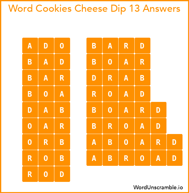 Word Cookies Cheese Dip 13 Answers