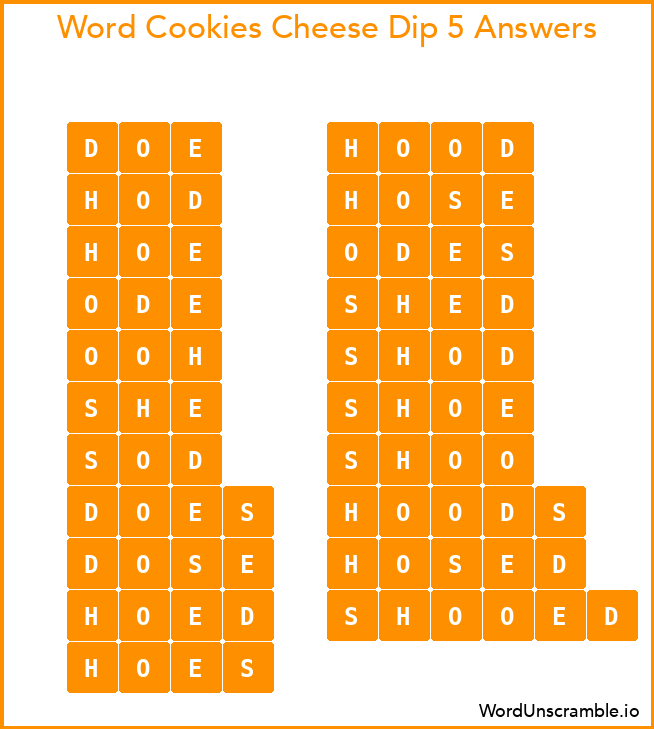 Word Cookies Cheese Dip 5 Answers