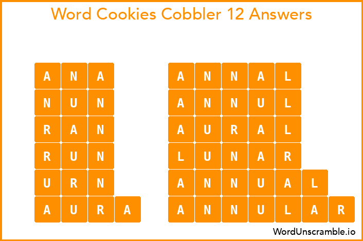 Word Cookies Cobbler 12 Answers