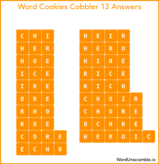 Word Cookies Cobbler 13 Answers