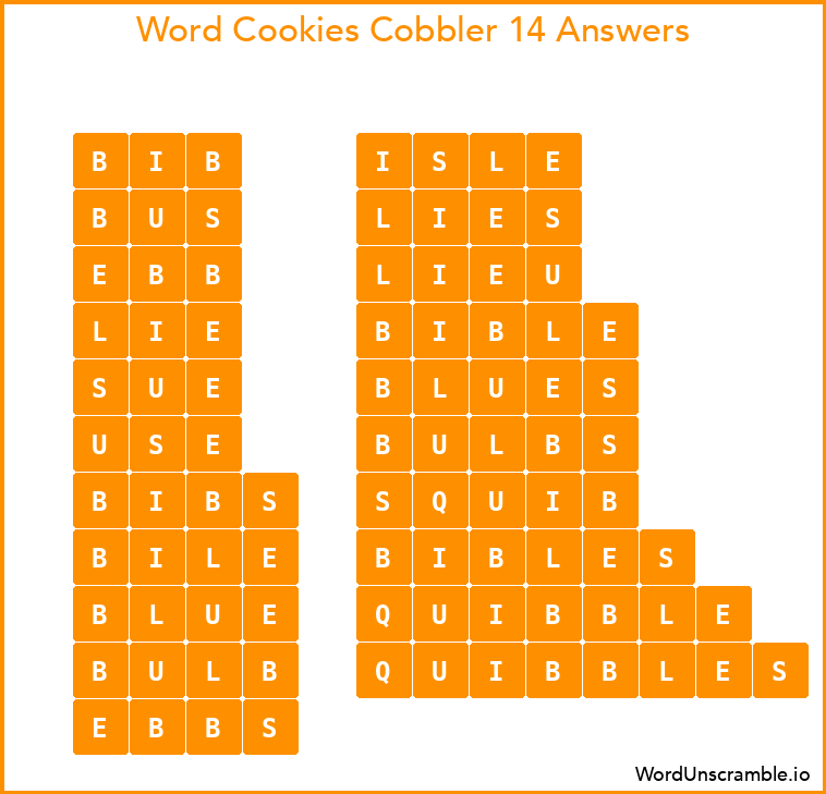 Word Cookies Cobbler 14 Answers