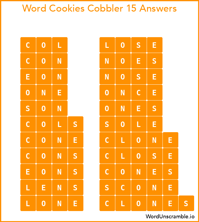Word Cookies Cobbler 15 Answers