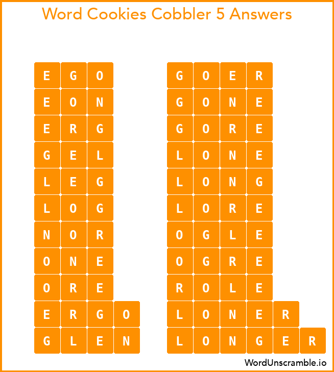 Word Cookies Cobbler 5 Answers