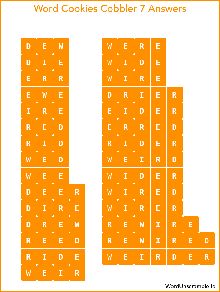 Word Cookies Cobbler 7 Answers
