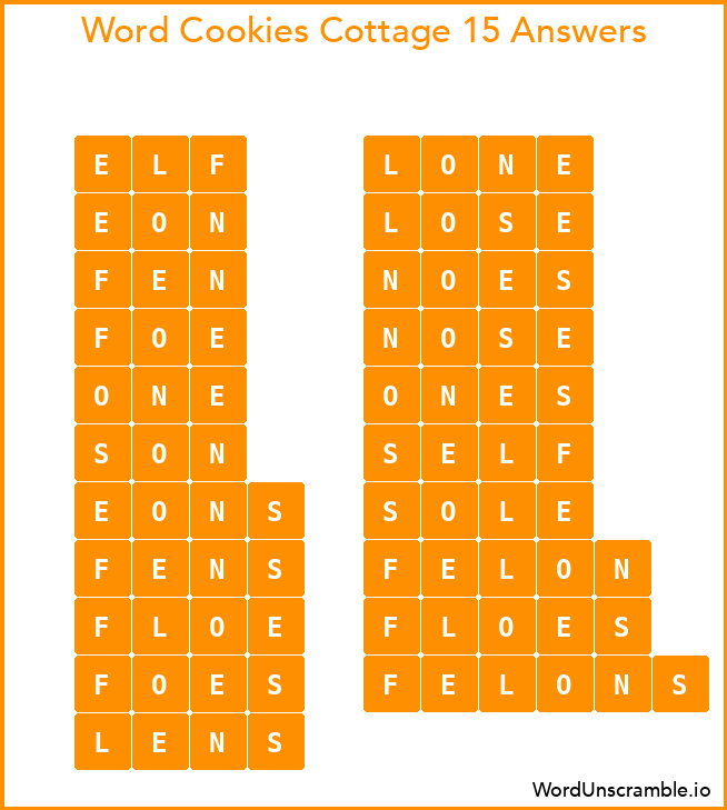 Word Cookies Cottage 15 Answers