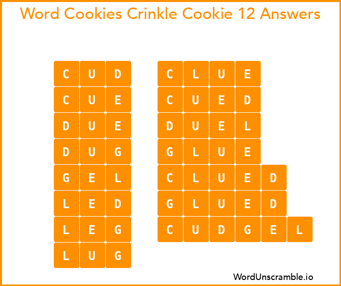 Word Cookies Crinkle Cookie 12 Answers