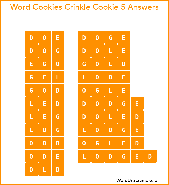 Word Cookies Crinkle Cookie 5 Answers