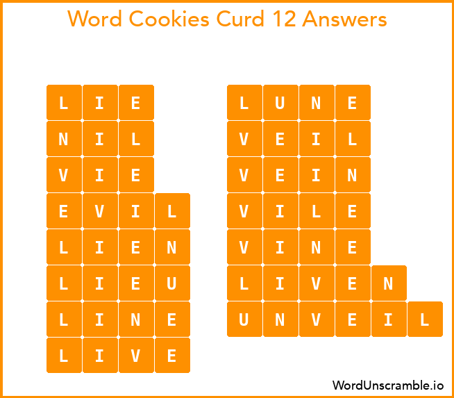 Word Cookies Curd 12 Answers