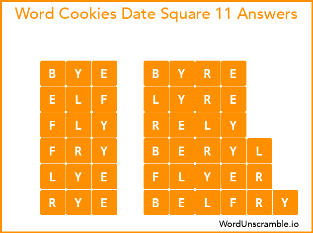 Word Cookies Date Square 11 Answers