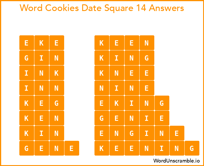 Word Cookies Date Square 14 Answers