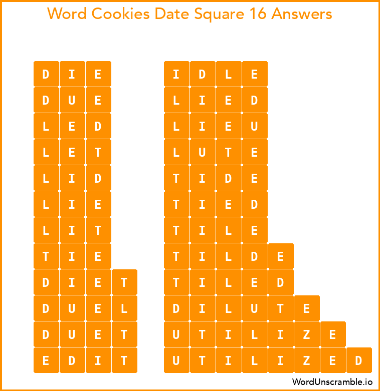 Word Cookies Date Square 16 Answers