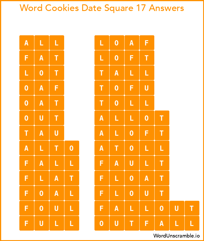 Word Cookies Date Square 17 Answers