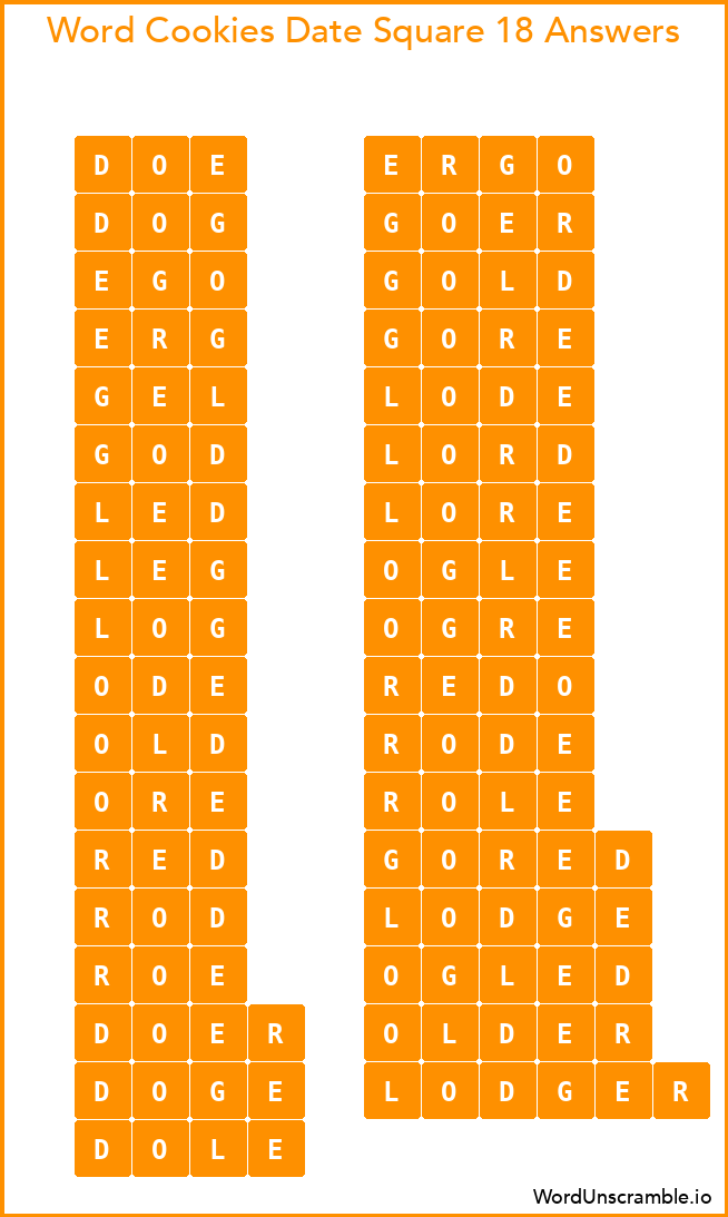 Word Cookies Date Square 18 Answers