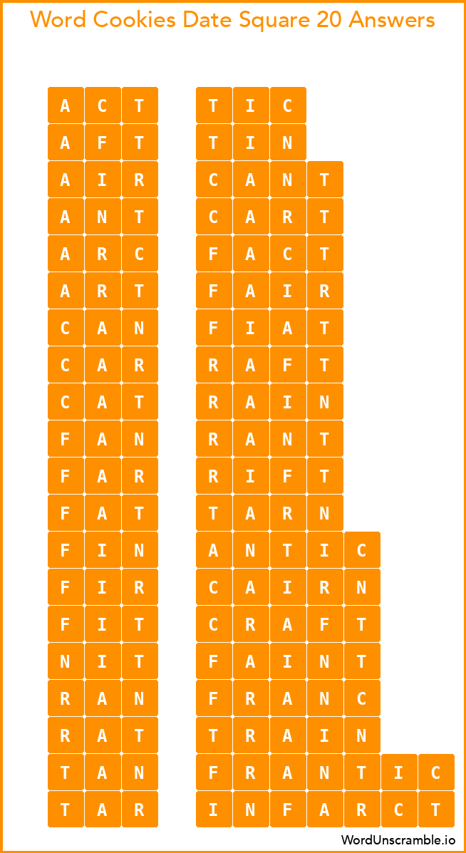 Word Cookies Date Square 20 Answers