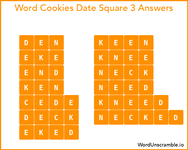 Word Cookies Date Square 3 Answers