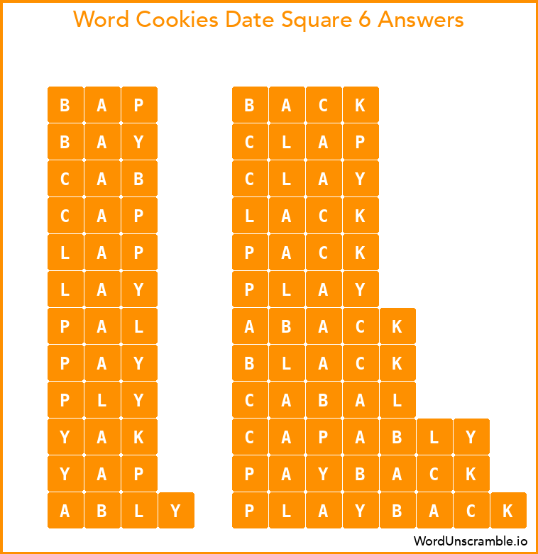 Word Cookies Date Square 6 Answers