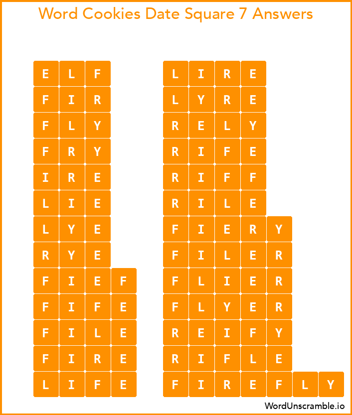 Word Cookies Date Square 7 Answers