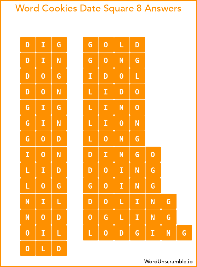 Word Cookies Date Square 8 Answers