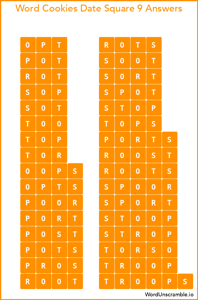 Word Cookies Date Square 9 Answers