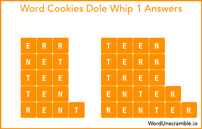 Word Cookies Dole Whip 1 Answers