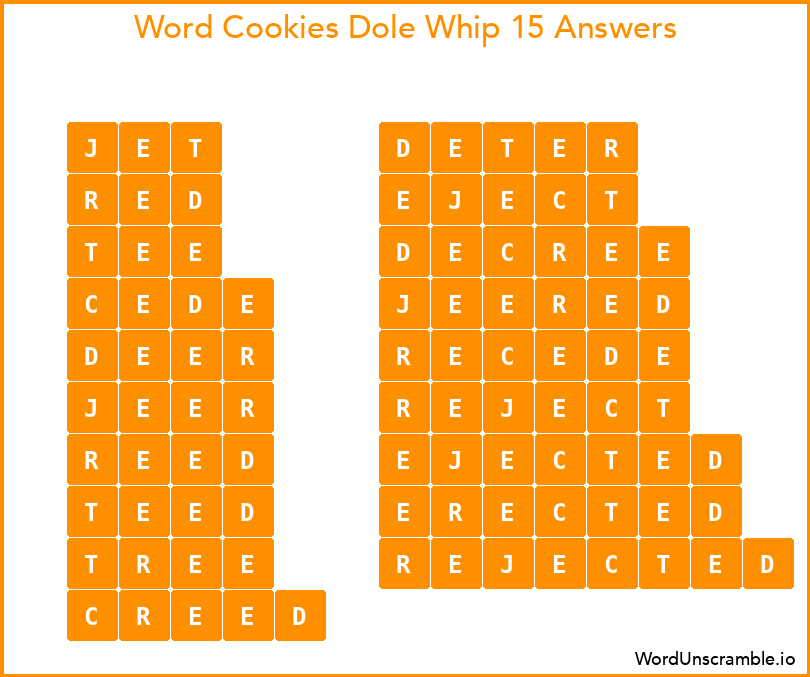 Word Cookies Dole Whip 15 Answers