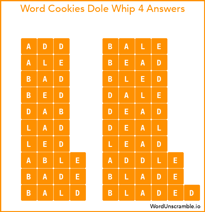 Word Cookies Dole Whip 4 Answers