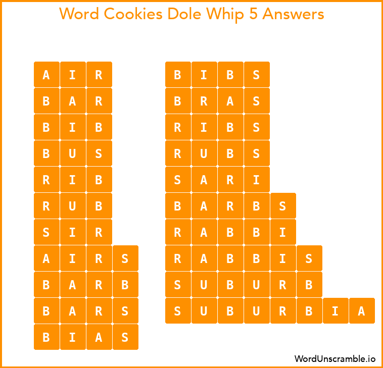 Word Cookies Dole Whip 5 Answers