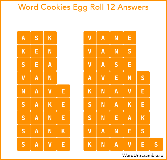 Word Cookies Egg Roll 12 Answers