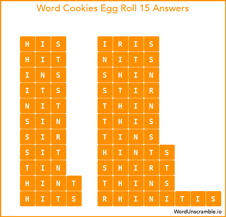Word Cookies Egg Roll 15 Answers