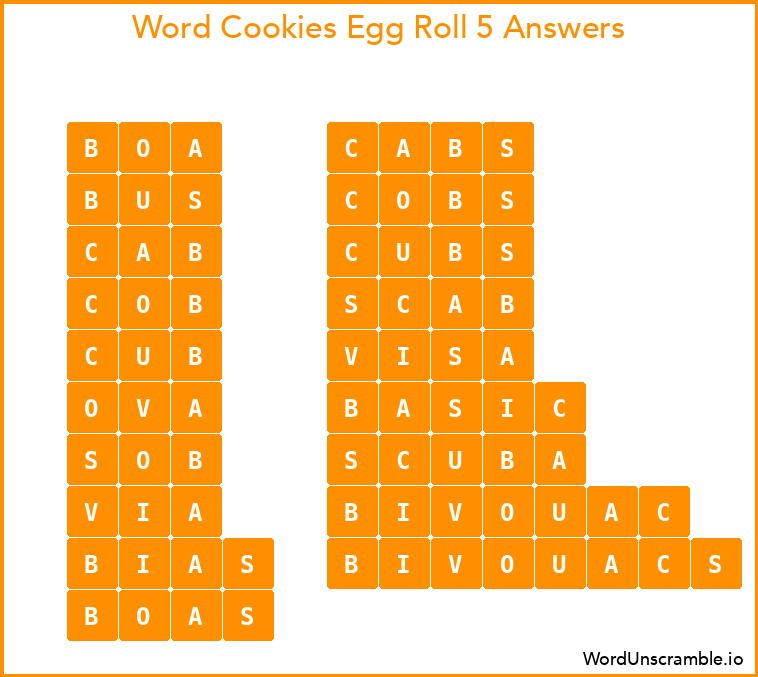 Word Cookies Egg Roll 5 Answers