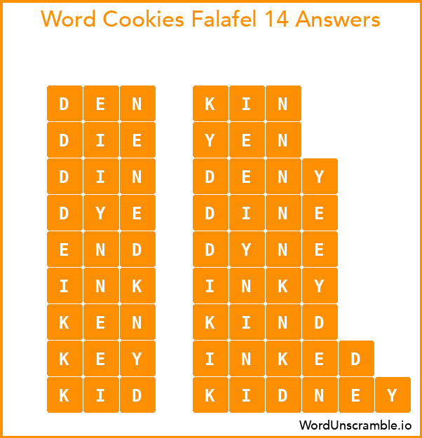 Word Cookies Falafel 14 Answers