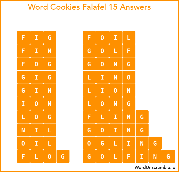 Word Cookies Falafel 15 Answers