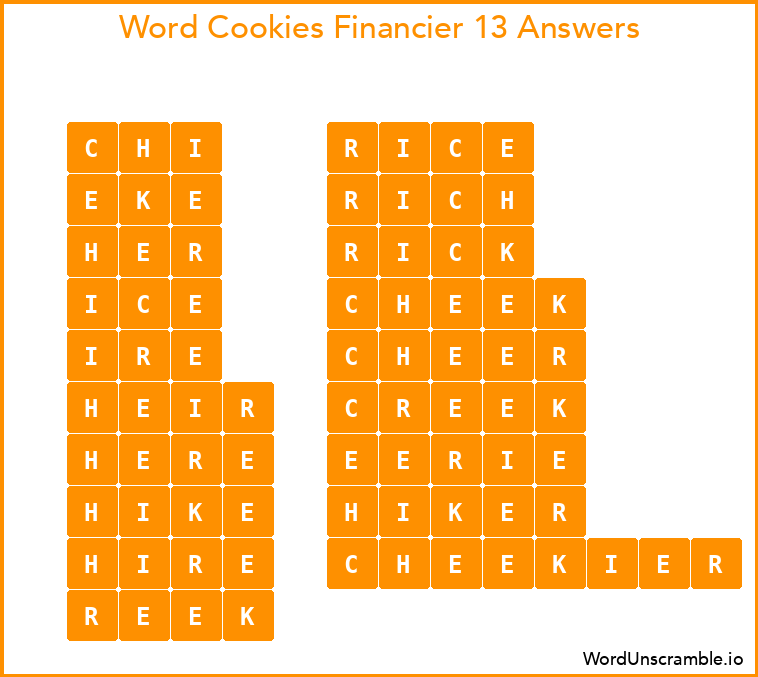 Word Cookies Financier 13 Answers