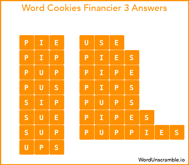 Word Cookies Financier 3 Answers