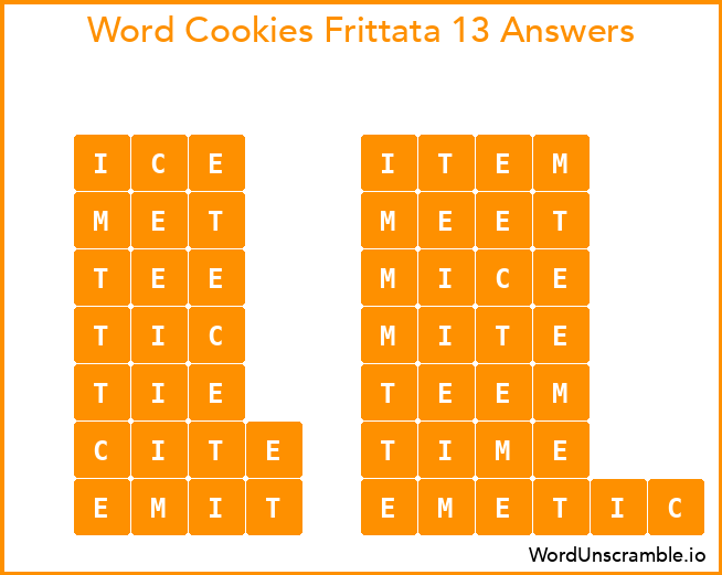 Word Cookies Frittata 13 Answers