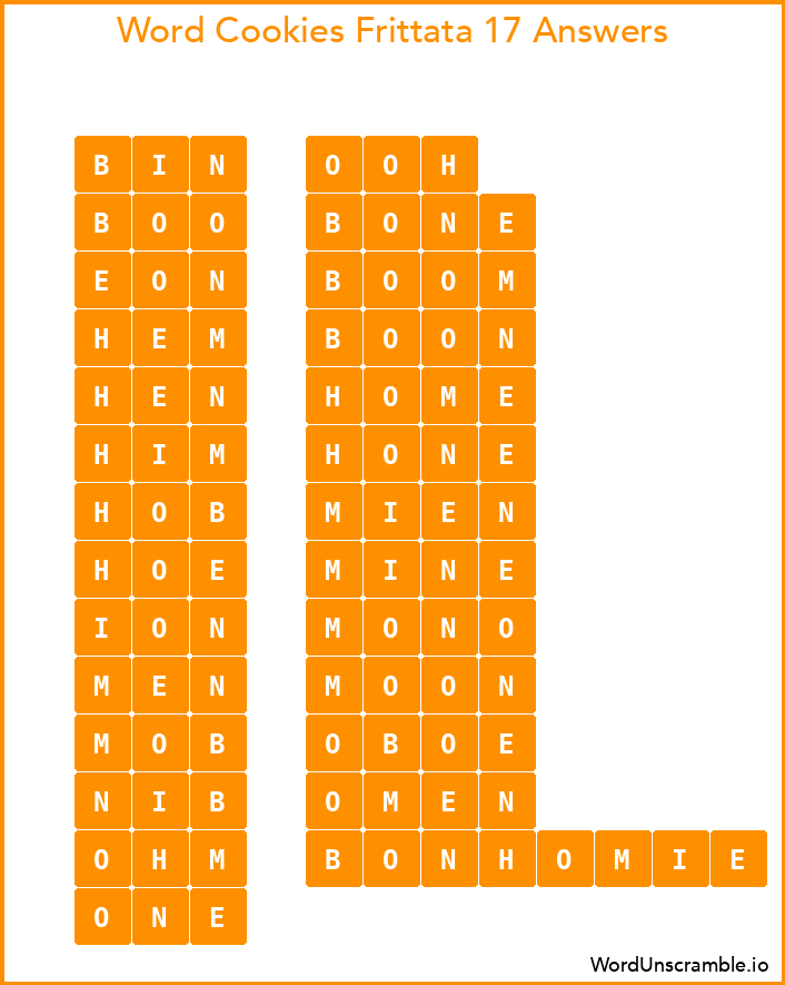 Word Cookies Frittata 17 Answers