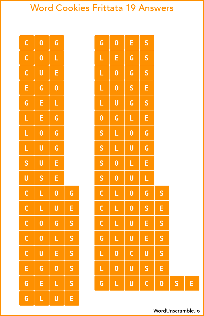 Word Cookies Frittata 19 Answers