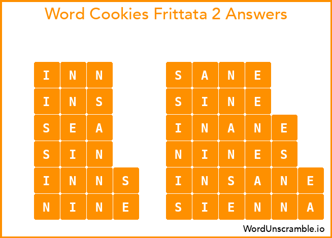 Word Cookies Frittata 2 Answers