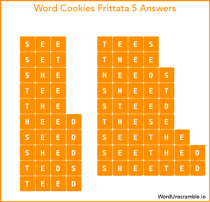 Word Cookies Frittata 5 Answers