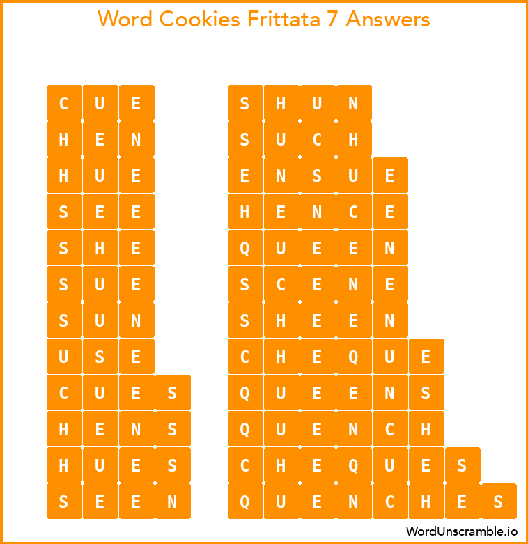 Word Cookies Frittata 7 Answers