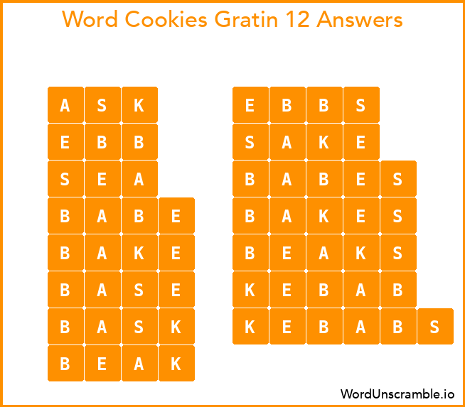 Word Cookies Gratin 12 Answers