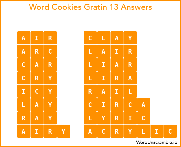 Word Cookies Gratin 13 Answers