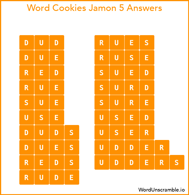 Word Cookies Jamon 5 Answers